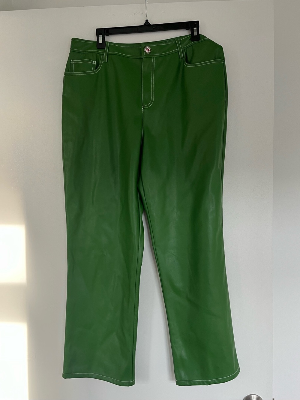 Staud High-Rise Green Faux Leather Pants - Picture 3 of 8